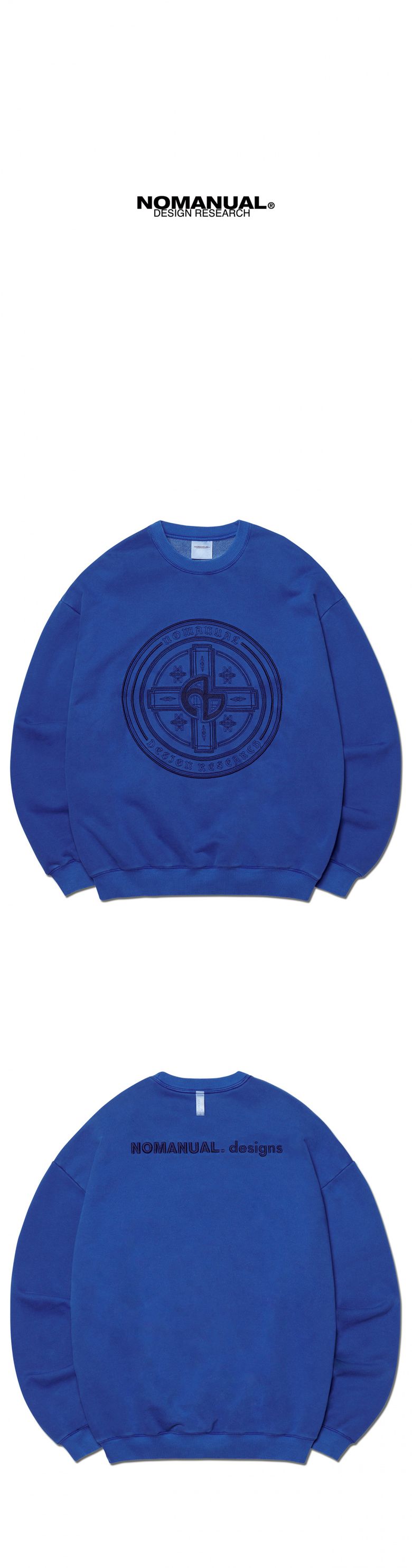 MUSINSA公式 | NOMANUAL OVERDYED EMBLEM SWEATSHIRT - BLUE