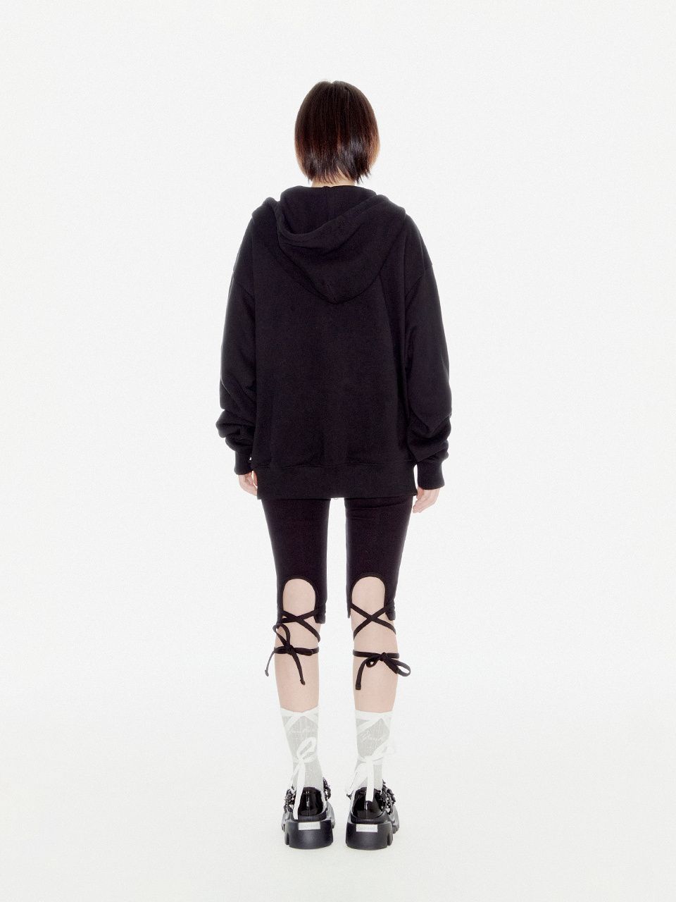 MUSINSA | YOUHEE YOUHEE RIBBON HOOD ZIP-UP BLACK
