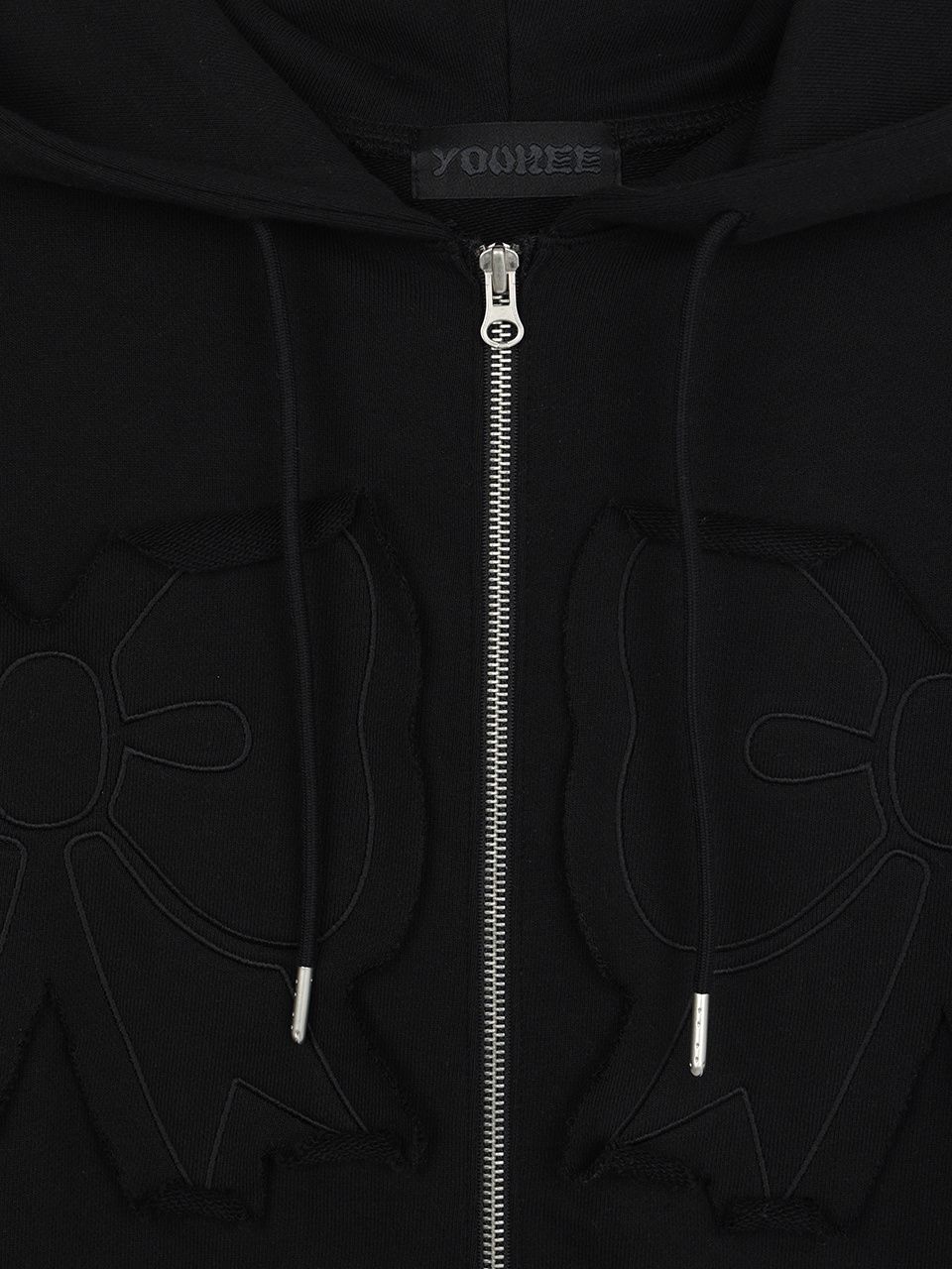 MUSINSA公式 | YOUHEE YOUHEE RIBBON HOOD ZIP-UP BLACK