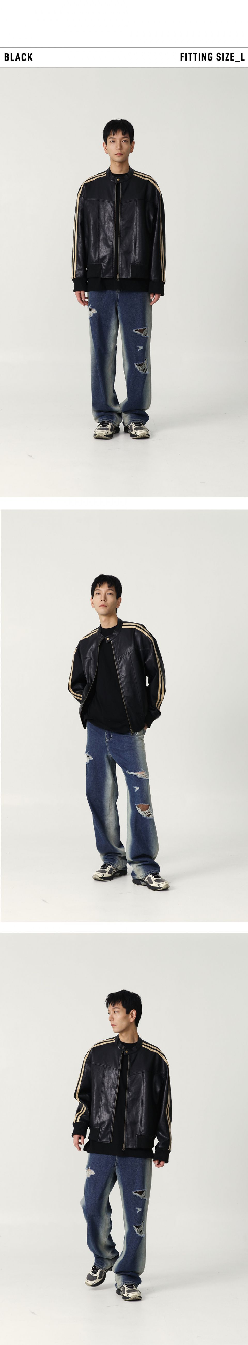 MUSINSA公式 | SUPERSUB Vintage Track Biker Leather Jumper - Black