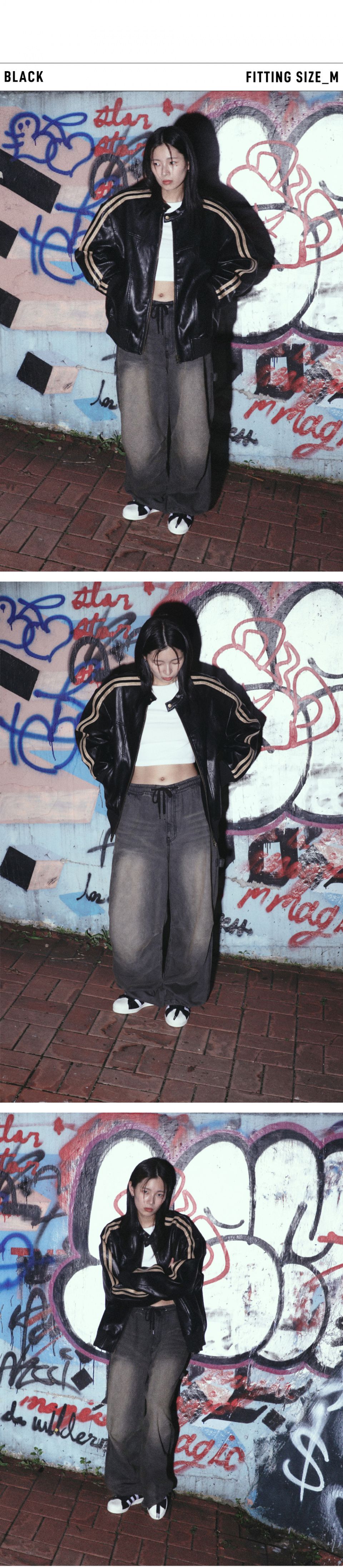 MUSINSA | SUPERSUB Vintage Track Biker Leather Jumper - Black