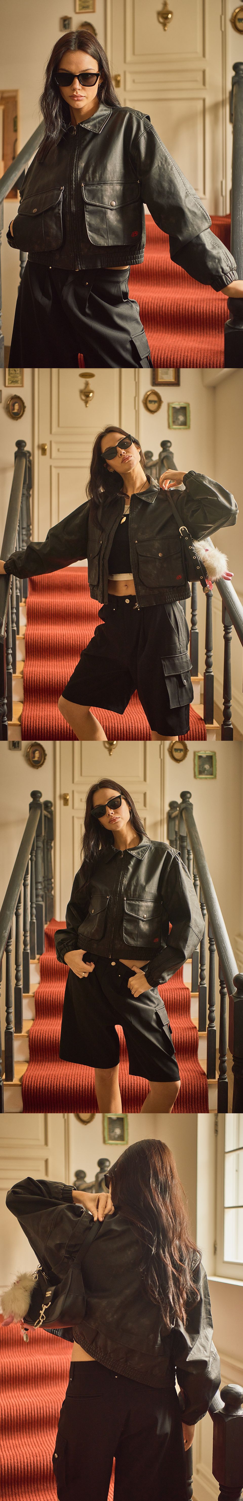 MUSINSA | BITTERCELLS Star Leather Jacket (Washed) (Crop Fit) - Black