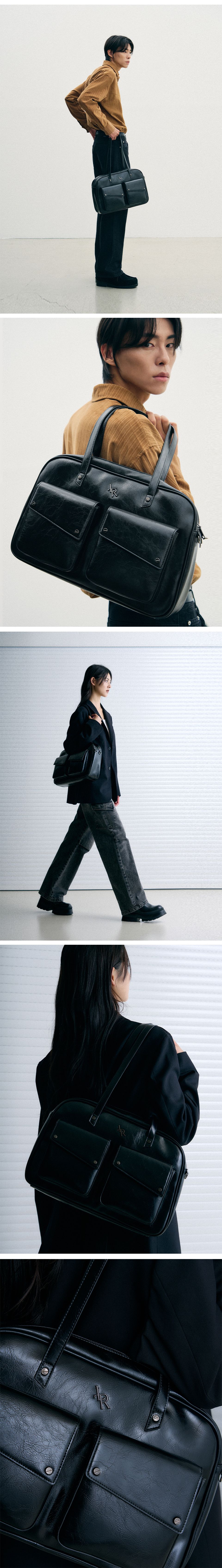 MUSINSA | LEATHERY Weekender Shoulder Bag [BLACK]