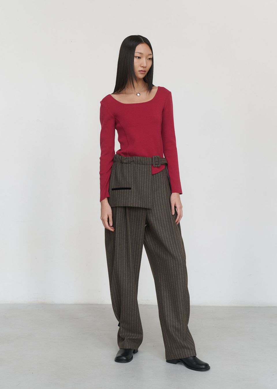 MUSINSA | AMOMENTO STRIPE BELT SKIRT