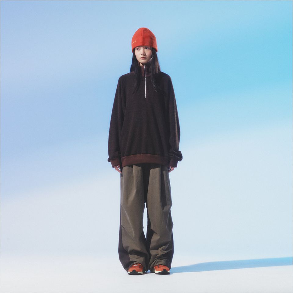 MUSINSA公式 | 999HUMANITY Easy knitted half zip-up (burgundy)