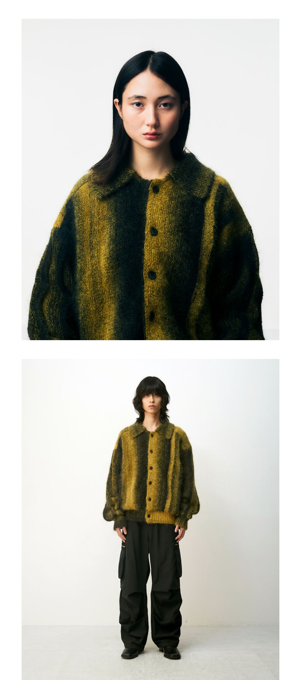 MUSINSA | COOR Gradient pintuck collar cardigan (green)