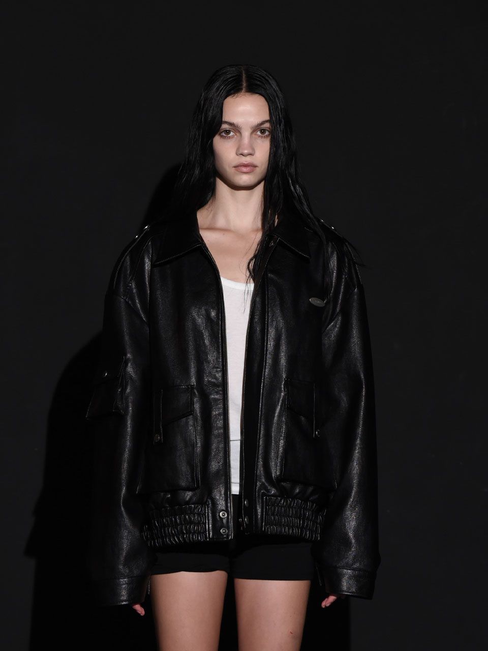 보헤미안 서울(BOHEMSEO) LEATHER BOMBER JUMPER 2 SIZE, BLACK