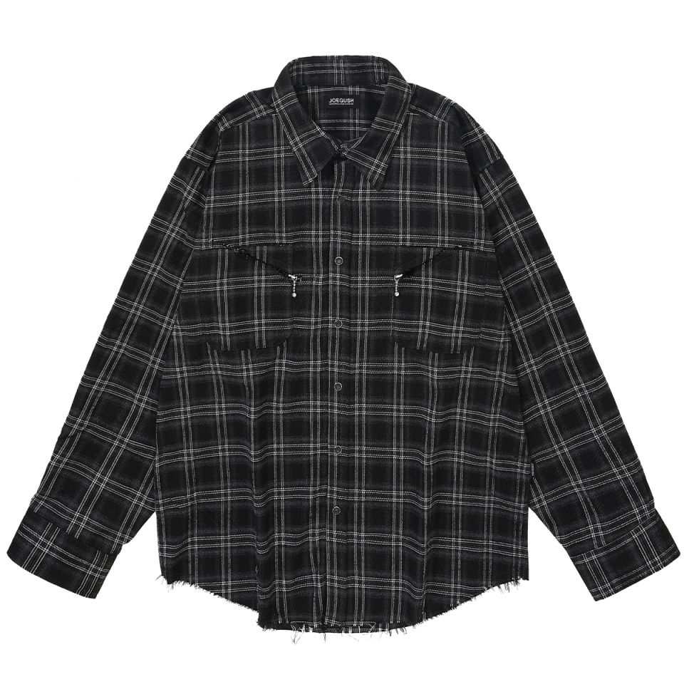 MUSINSA | JOEGUSH Cut&Zip Flannel Shirts (Black/Charcoal)