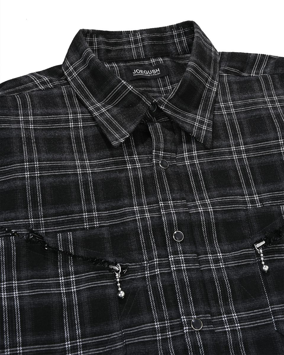 MUSINSA | JOEGUSH Cut&Zip Flannel Shirts (Black/Charcoal)