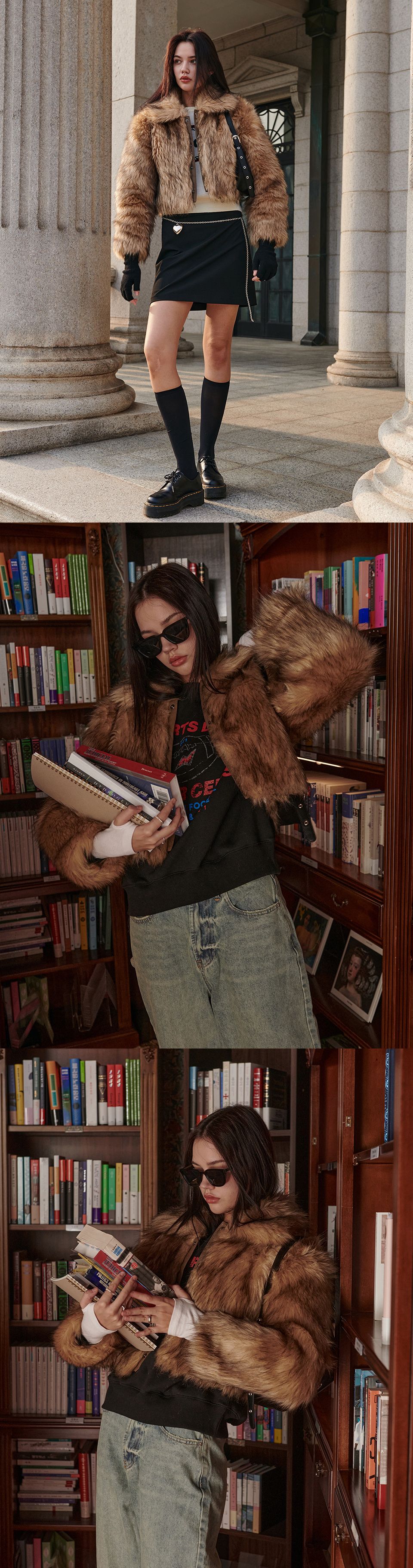 MUSINSA | BITTERCELLS Eco fur jacket (crop fit) - beige