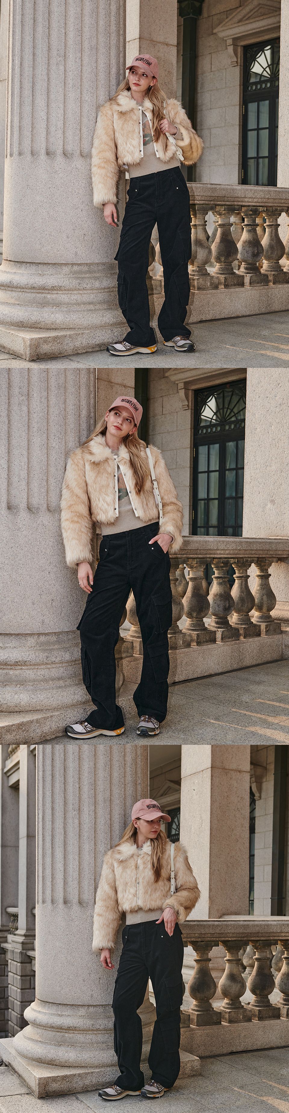 MUSINSA公式 | BITTERCELLS Eco fur jacket (crop fit) - beige