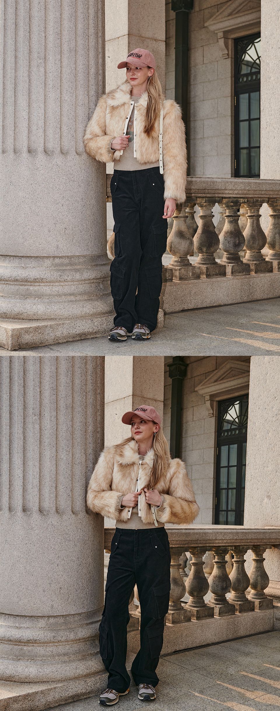 MUSINSA公式 | BITTERCELLS Eco fur jacket (crop fit) - beige