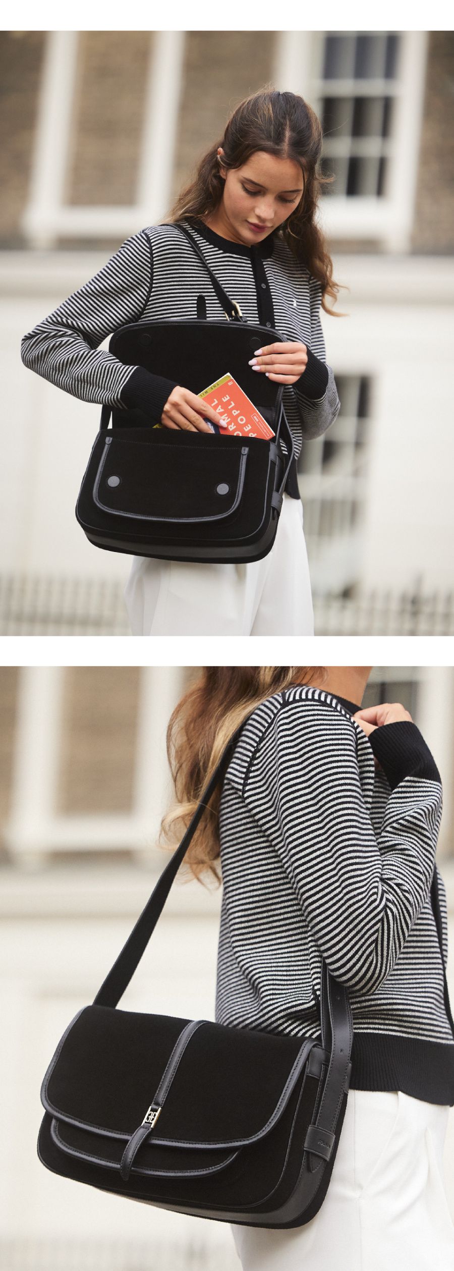 MUSINSA公式 | FOLNUA CLASSIC LOGO POST BAG [BLACK - SUEDE]