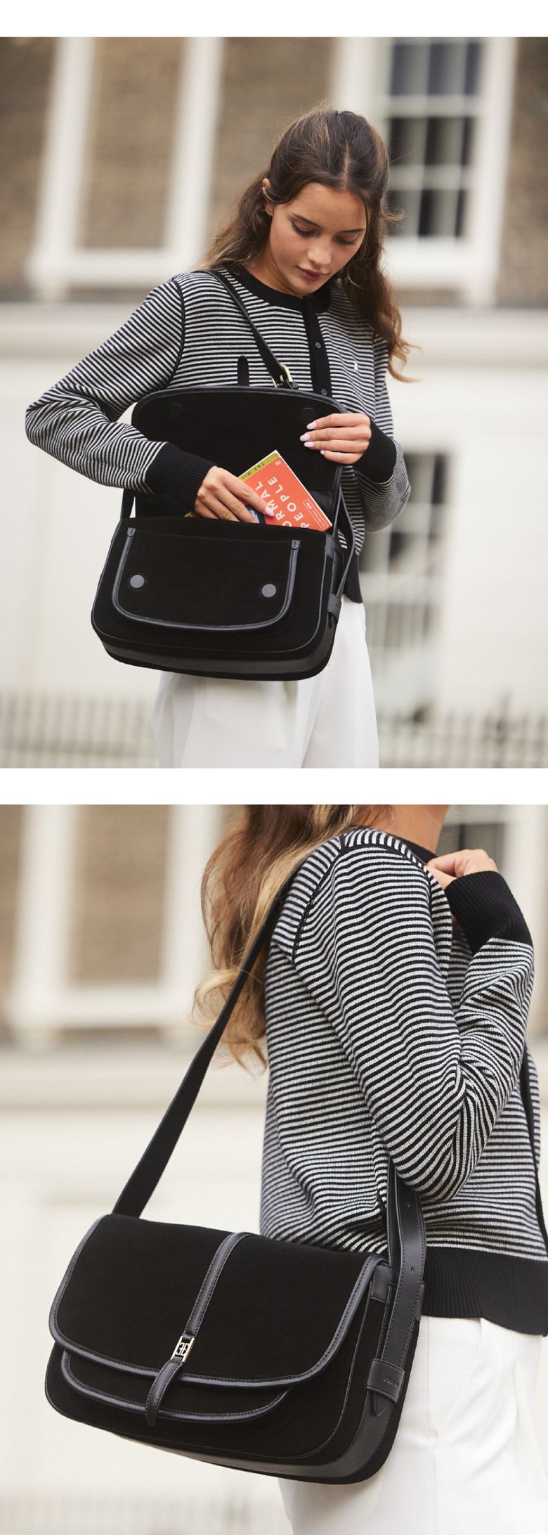 MUSINSA公式 | FOLNUA CLASSIC LOGO POST BAG [BLACK - SUEDE]