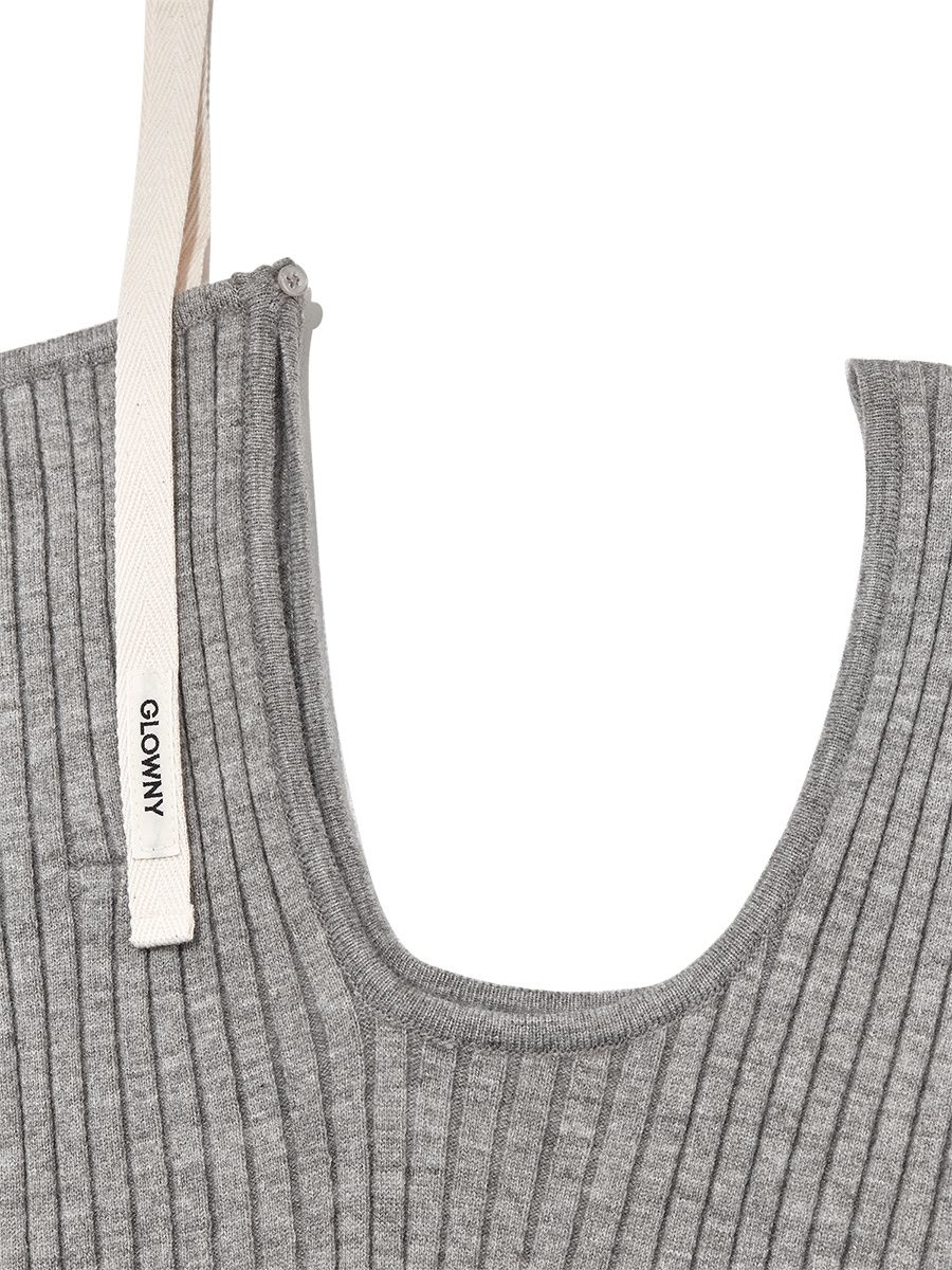 MUSINSA公式 | GLOWNY ISA ASYMMETRICAL KNIT TOP (GRAY)