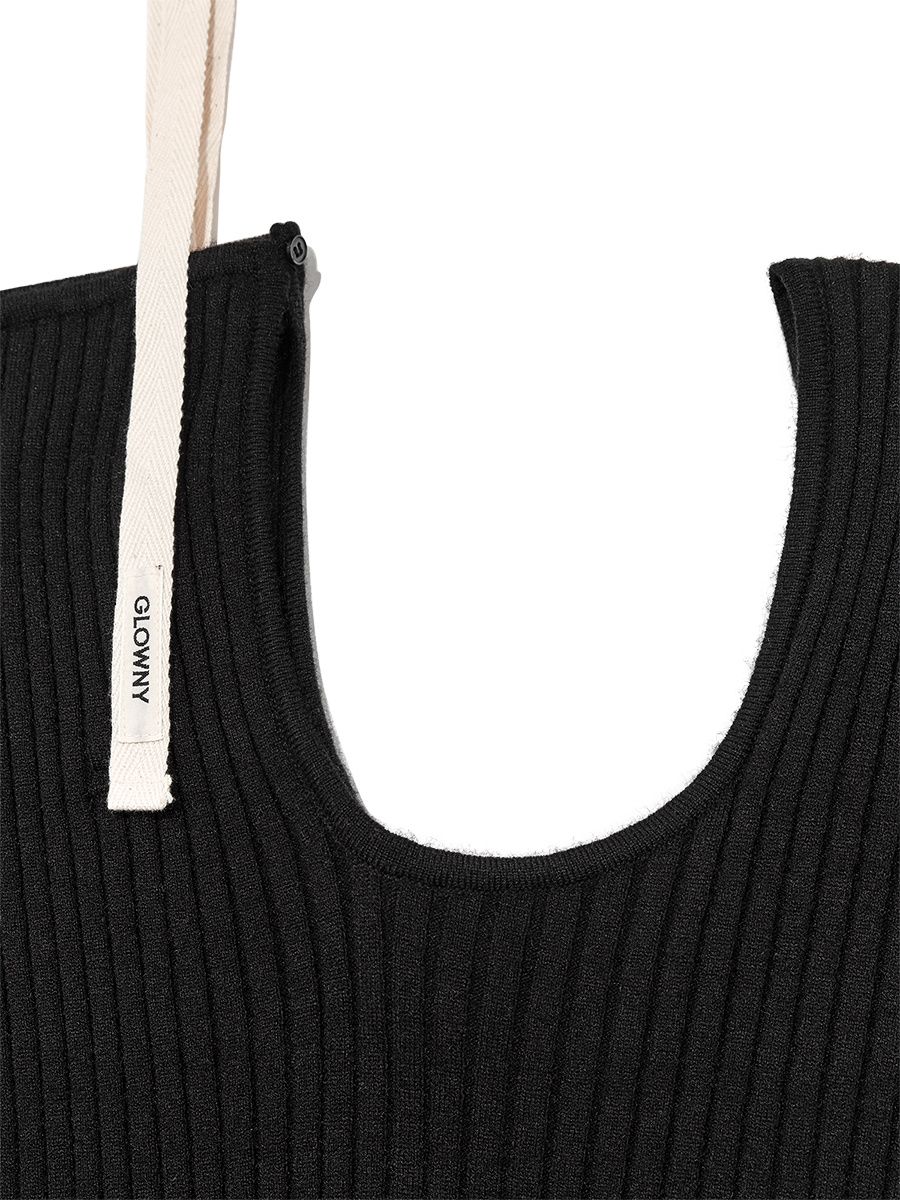 MUSINSA | GLOWNY ISA ASYMMETRICAL KNIT TOP (BLACK)