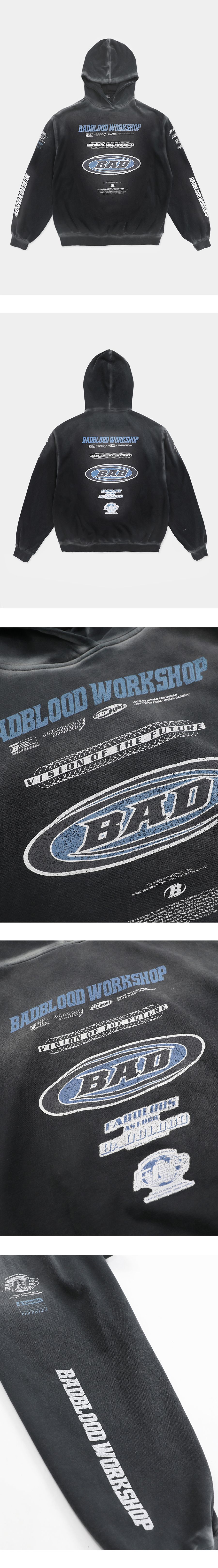 MUSINSA | BADBLOOD F2 Old Effect Hoodie - Black/Blue