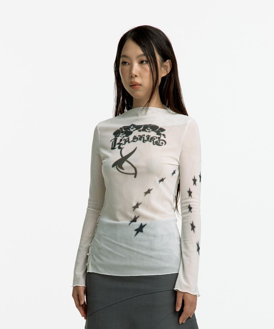 MUSINSA公式 | KASHIKO Oriental Mesh top