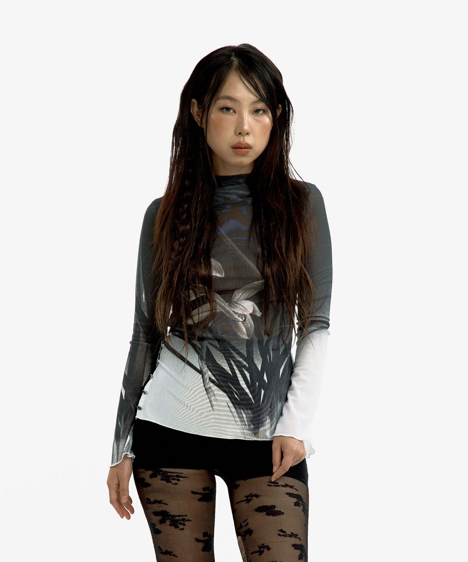 MUSINSA公式 | KASHIKO Orchid Mesh top