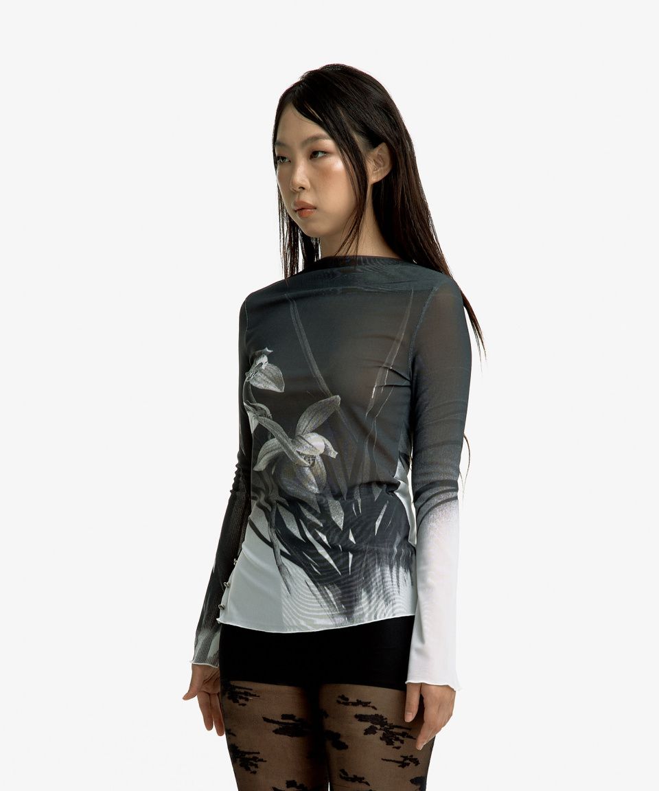 MUSINSA公式 | KASHIKO Orchid Mesh top