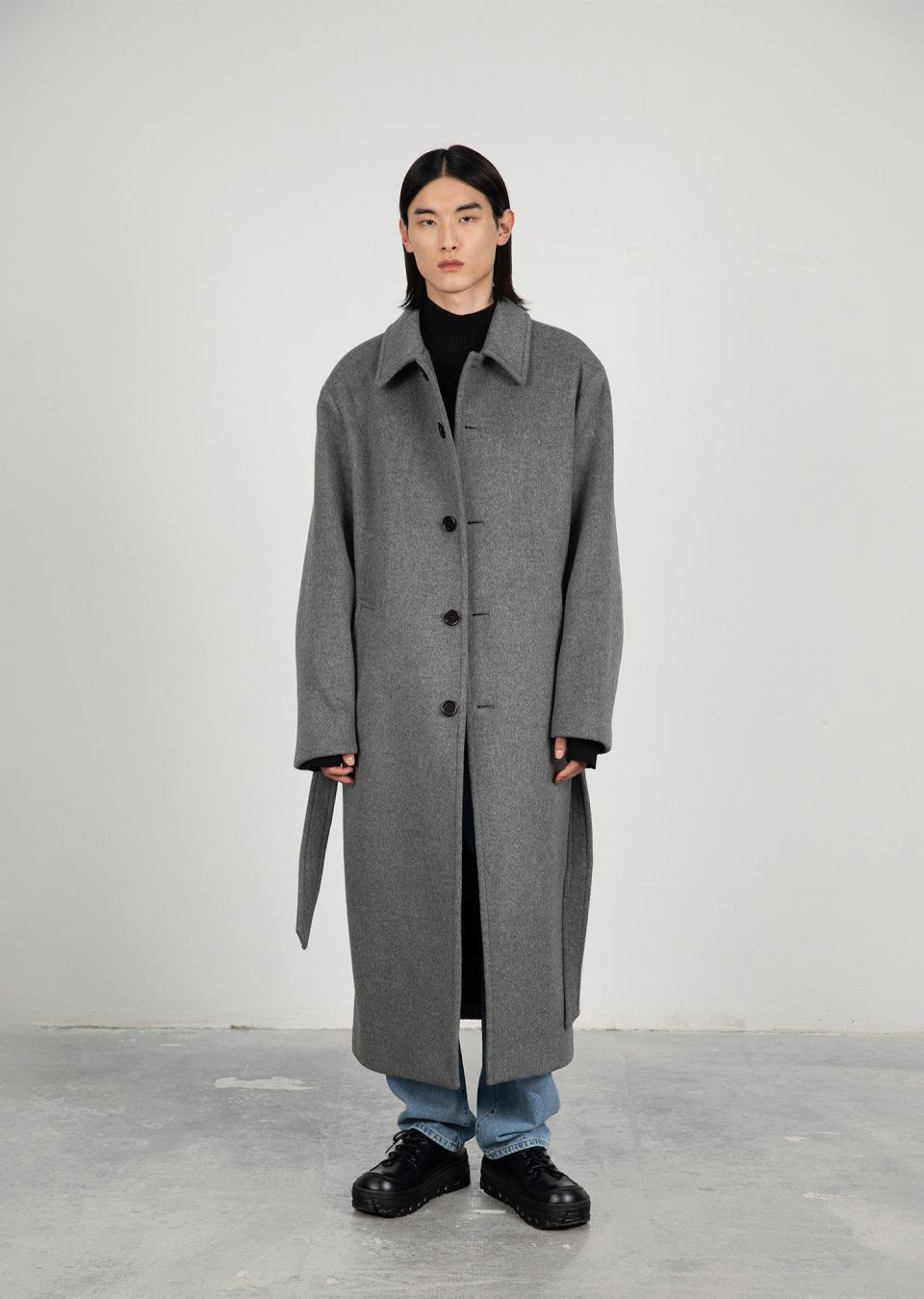 MUSINSA公式 | AMOMENTO SINGLE BREASTED LONG COAT (2COLORS)