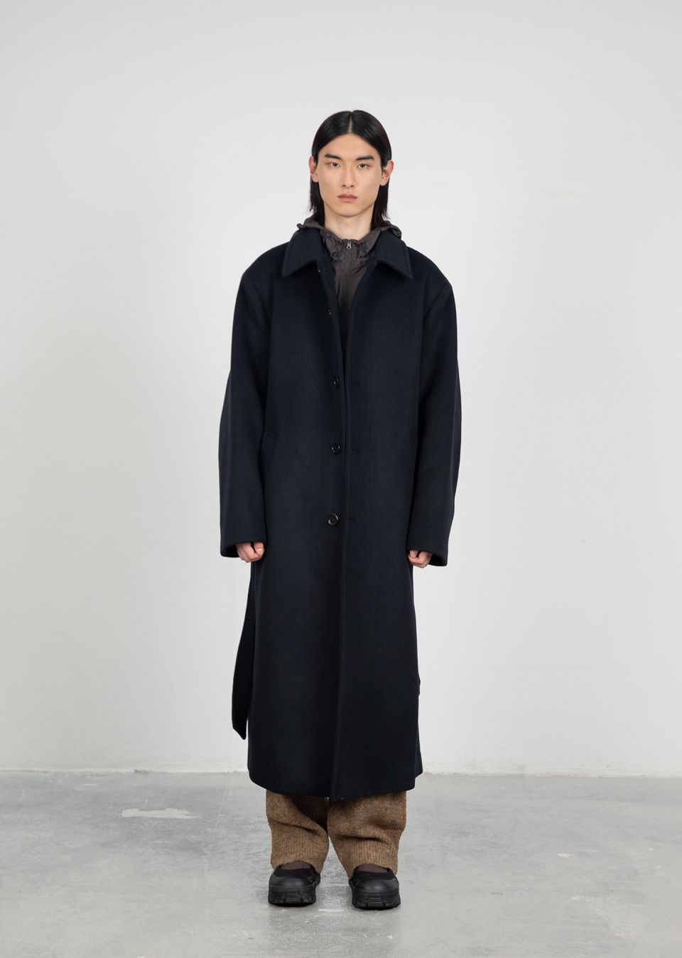 MUSINSA公式 | AMOMENTO SINGLE BREASTED LONG COAT (2COLORS)