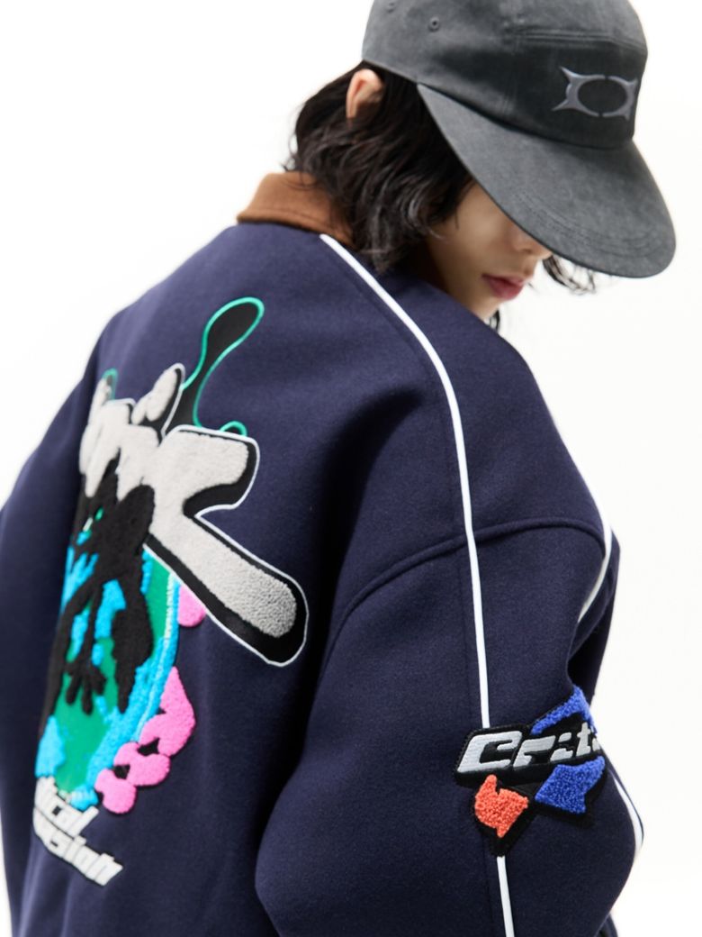 MUSINSA | CRITIC ALIEN COACHS VARSITY JACKET NAVY