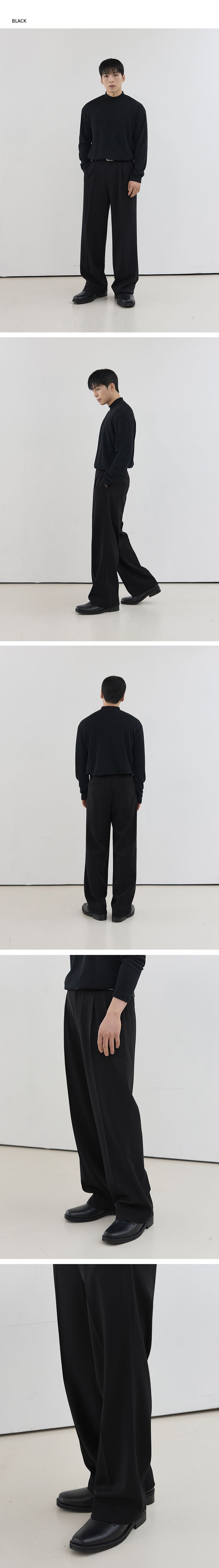 MUSINSA | DRAW FIT Double Pleat Banding Wide Slacks [BLACK]