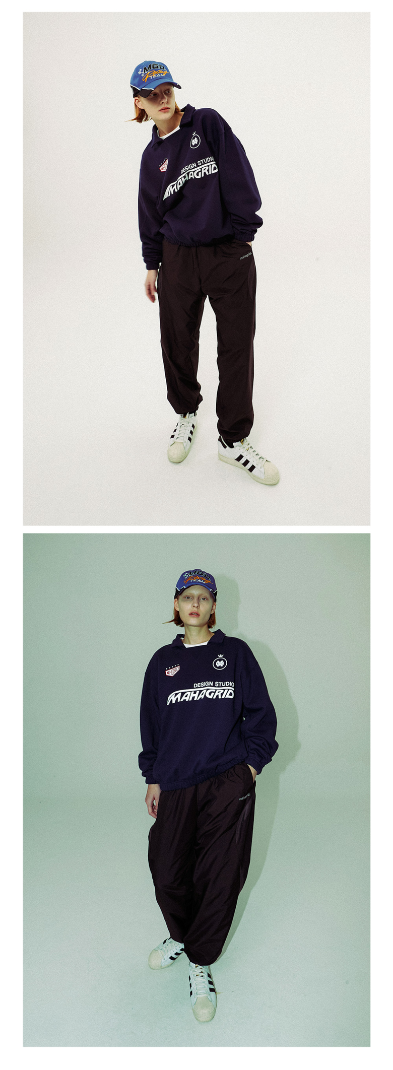 MUSINSA公式 | MAHAGRID RALLY COLLARED SWEATSHIRT GRAY (MG2DSMM446A)