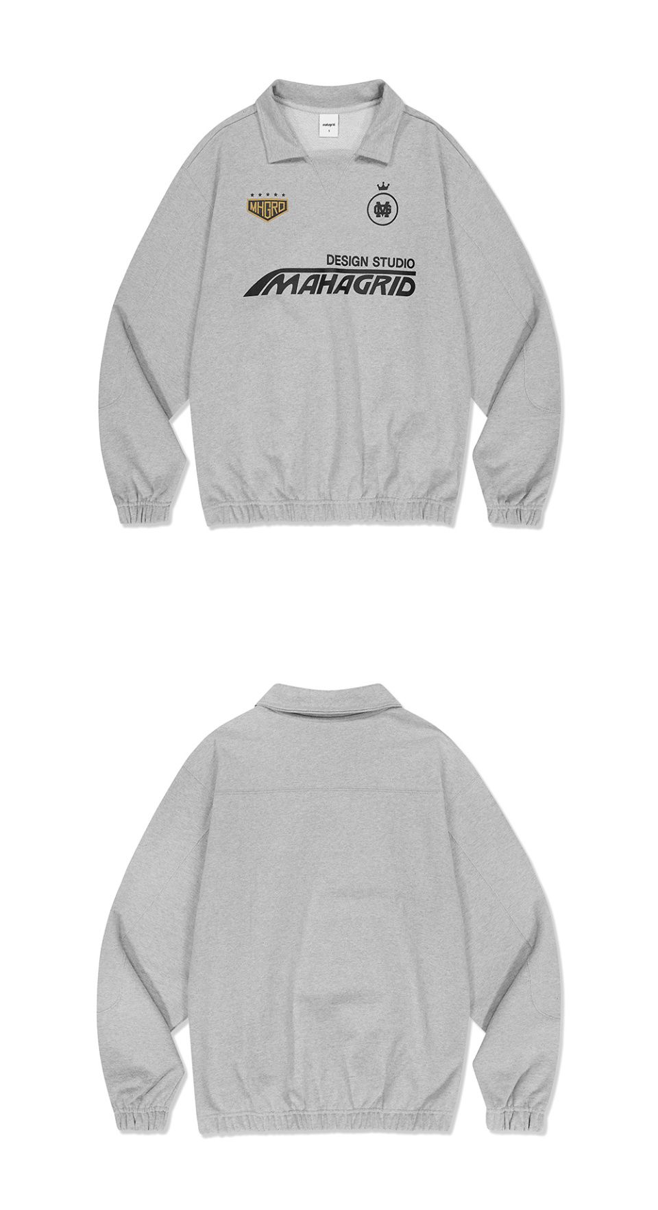 MUSINSA公式 | MAHAGRID RALLY COLLARED SWEATSHIRT GRAY (MG2DSMM446A)