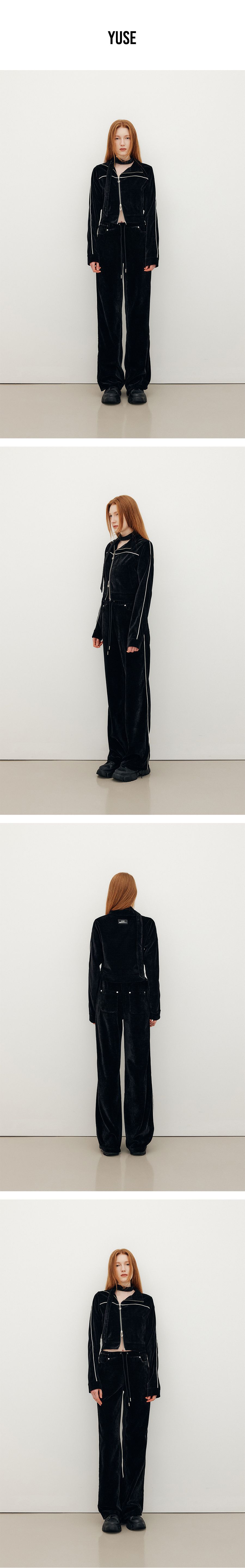 MUSINSA | YUSE VELOUR PIPING WIDE TRACK PANTS - BLACK