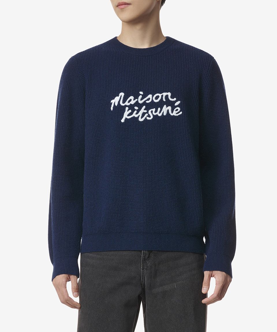 希少 新品 2017 MAISON KITSUNÉ フランス国旗デザイン MUSINSA | MAISON KITSUNE Men's Handwriting Logo Knit - Ink Blue
