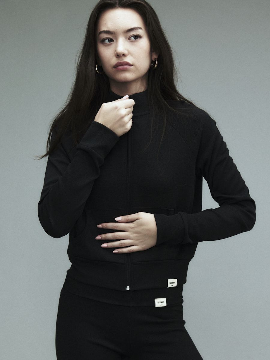 MUSINSA公式 | GLOWNY G CLASSIC RIB TRACK ZIP-UP (BLACK)