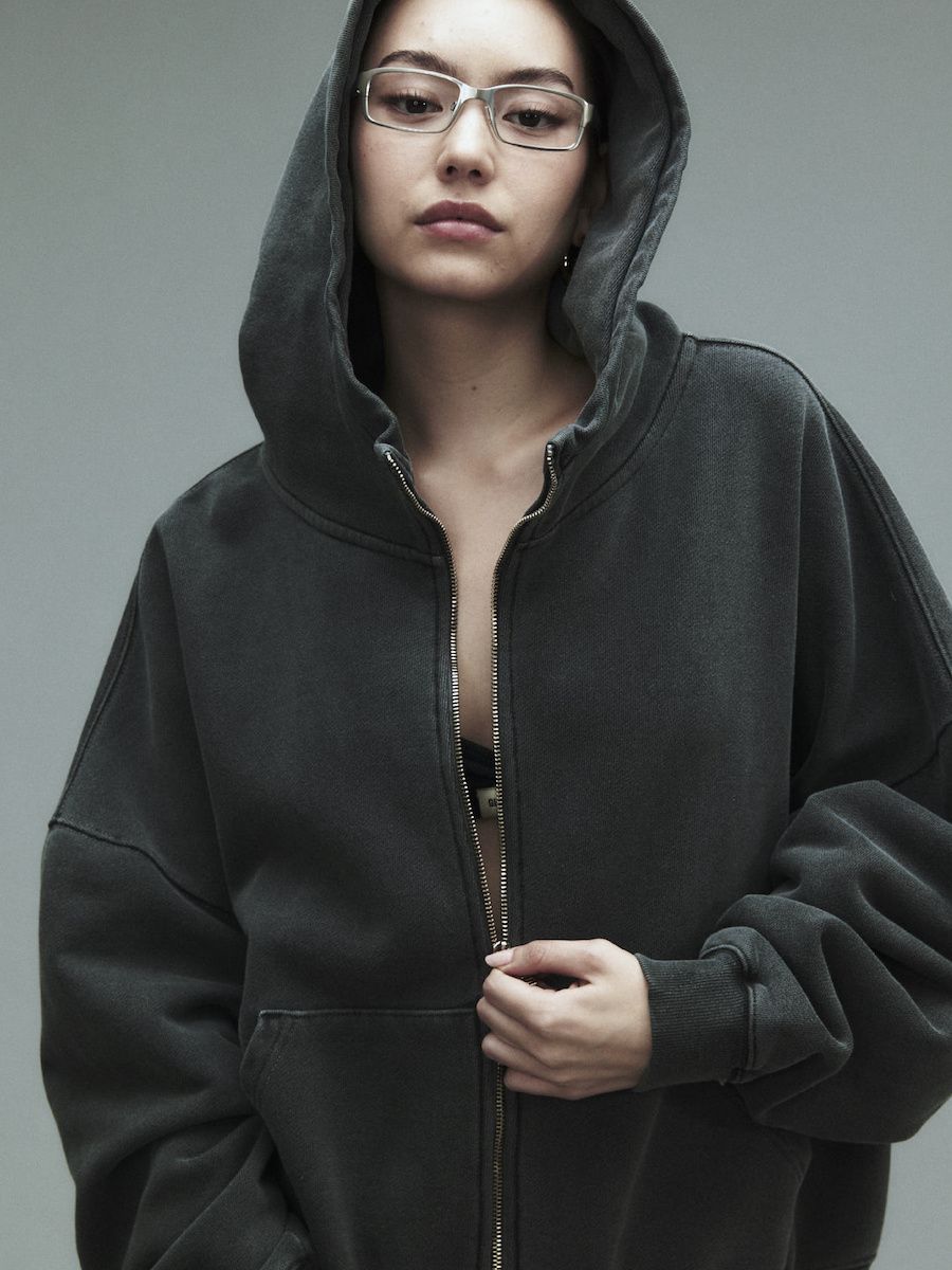 MUSINSA | GLOWNY G CLASSIC WASHED BOXY ZIP UP (CHARCOAL)