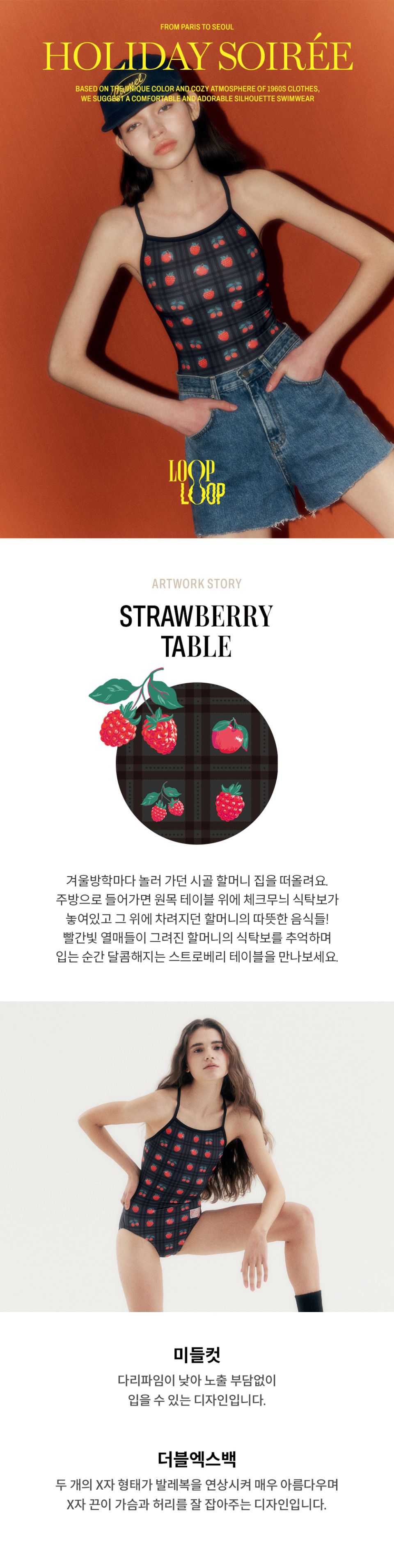 MUSINSA | LOOPLOOP [Strawberry Table_Black] One-piece swimsuit