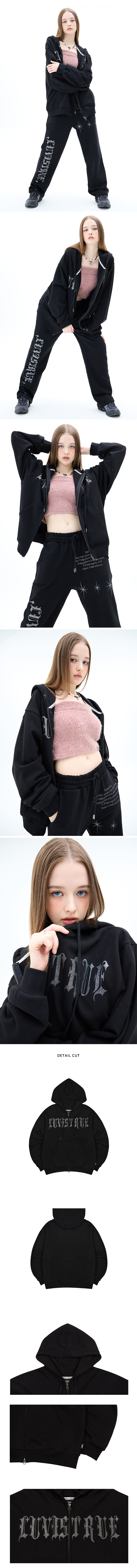 MUSINSA | LUVISTRUE MZ 2-WAY GLITTER HOOD ZIP UP_BLACK