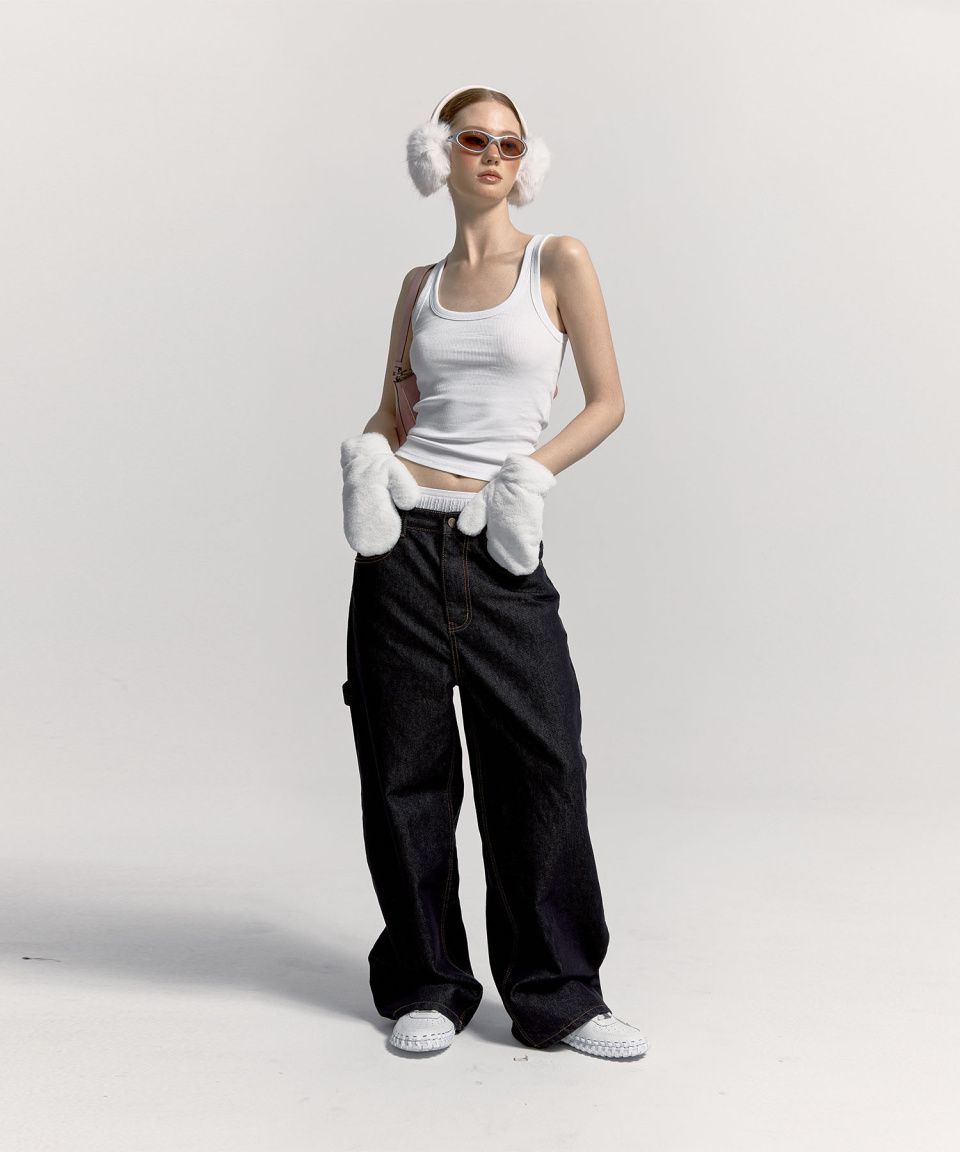 MUSINSA | KASHIKO Embroidered Nonfade Denim Pants - Blue