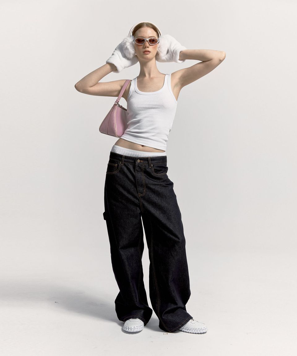 MUSINSA | KASHIKO Embroidered Nonfade Denim Pants - Blue