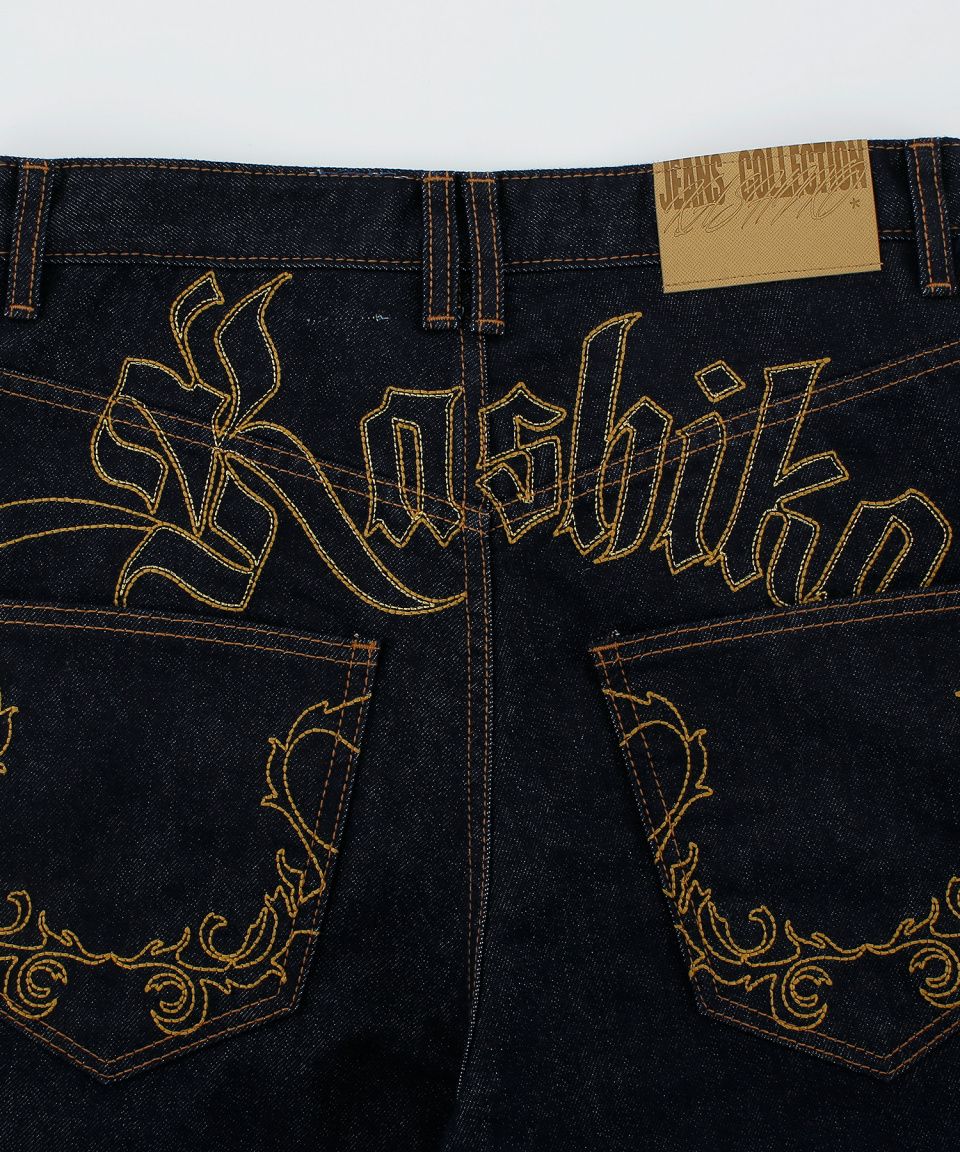MUSINSA | KASHIKO Embroidered Nonfade Denim Pants - Blue