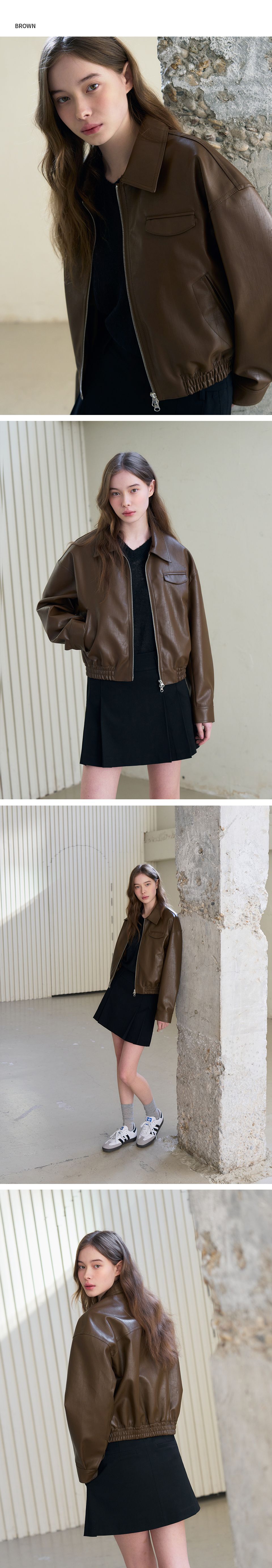 MUSINSA公式 | DRAWFIT WOMEN クラックレザージャケット [ブラウン]