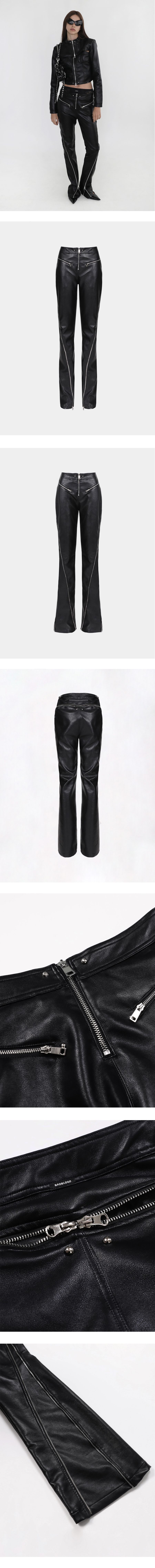 MUSINSA公式 | BADBLOOD ジップアップレザーパンツ - ブラック