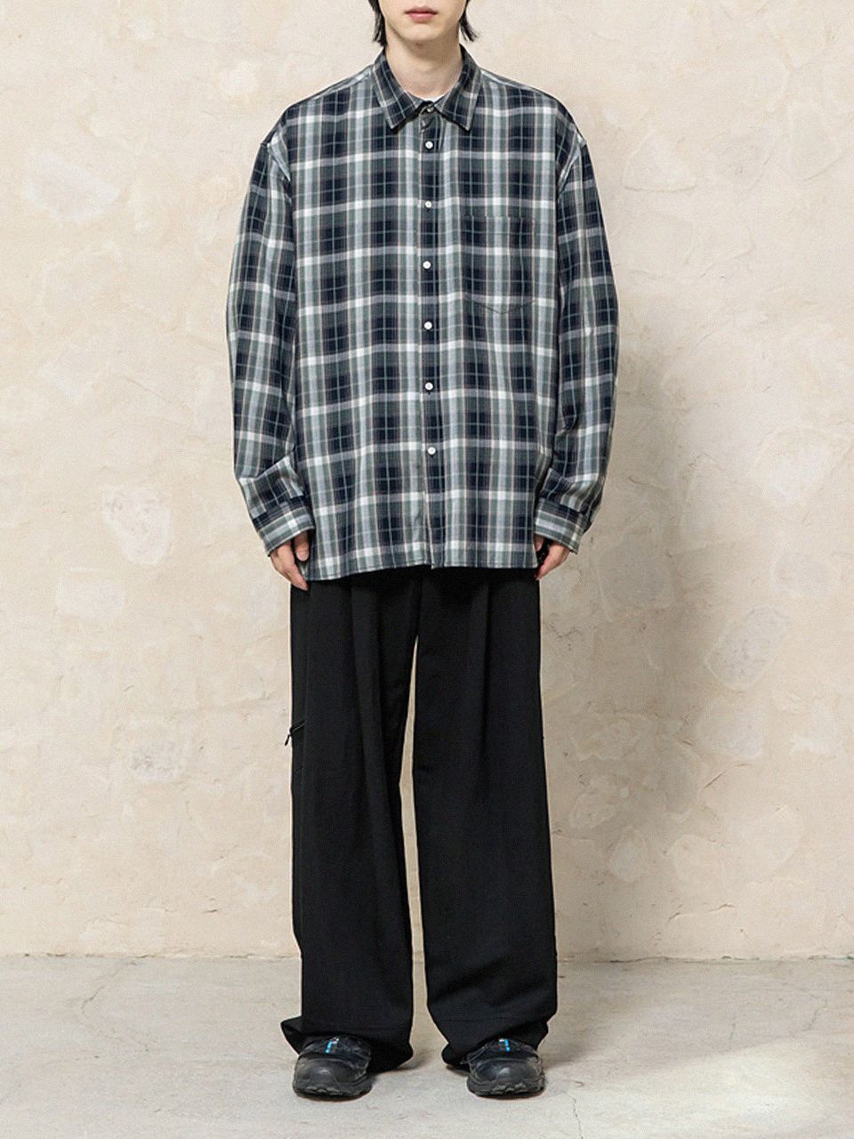 MINEDENIM ×CDL Rayon Ombre Check Shirt MINEDENIM CR Flow Ombre Check Open Collar L/S SH (2409-5002