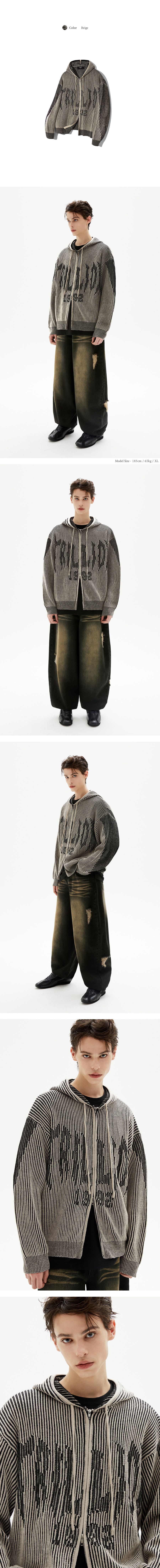 MUSINSA | TRILLION Washable Two-Tone Hooded Zip-Up Graphic Knit