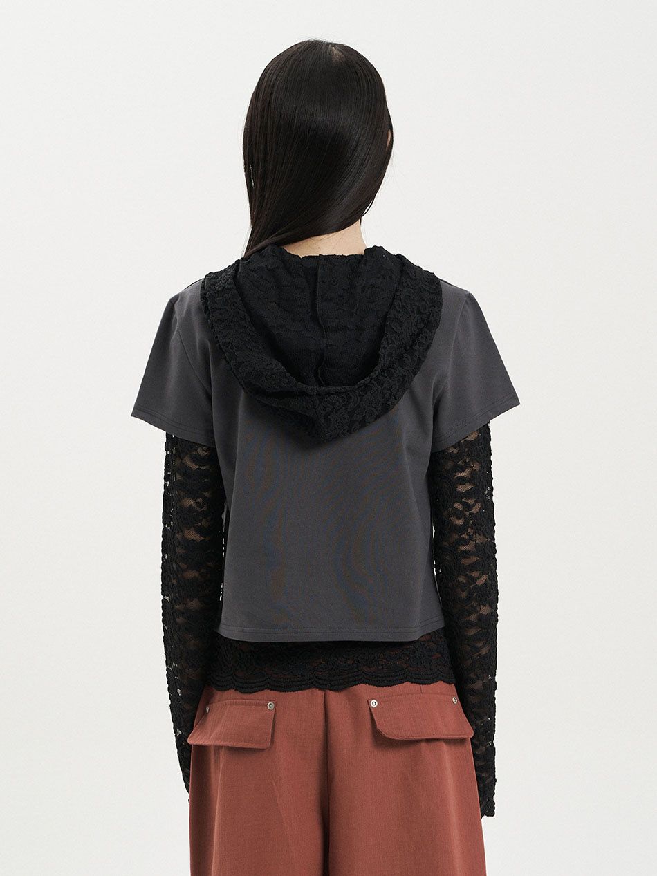 トップス MUSINSA LACE BUTTON HOODIE TOP MUSINSA公式 | SETUPEXE LACE BUTTON HOODIE TOP / BLACK