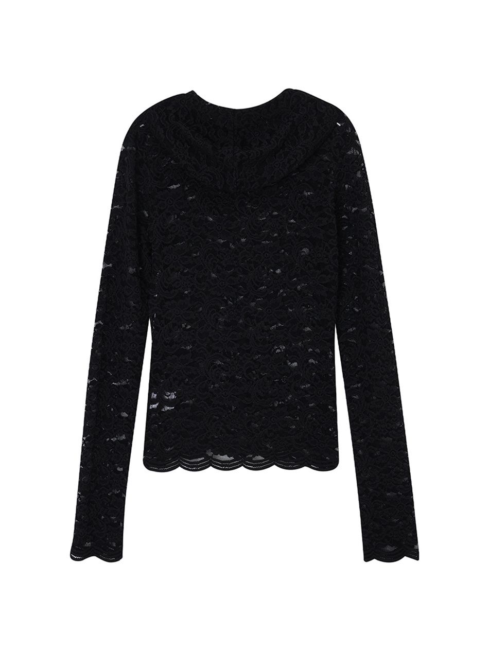 MUSINSA公式 | SETUPEXE LACE BUTTON HOODIE TOP / BLACK