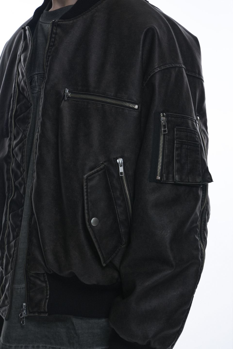 MUSINSA公式 | GRAILZ MULTI ZIPPER BOMBER LEATHER JACKET [BLACK]