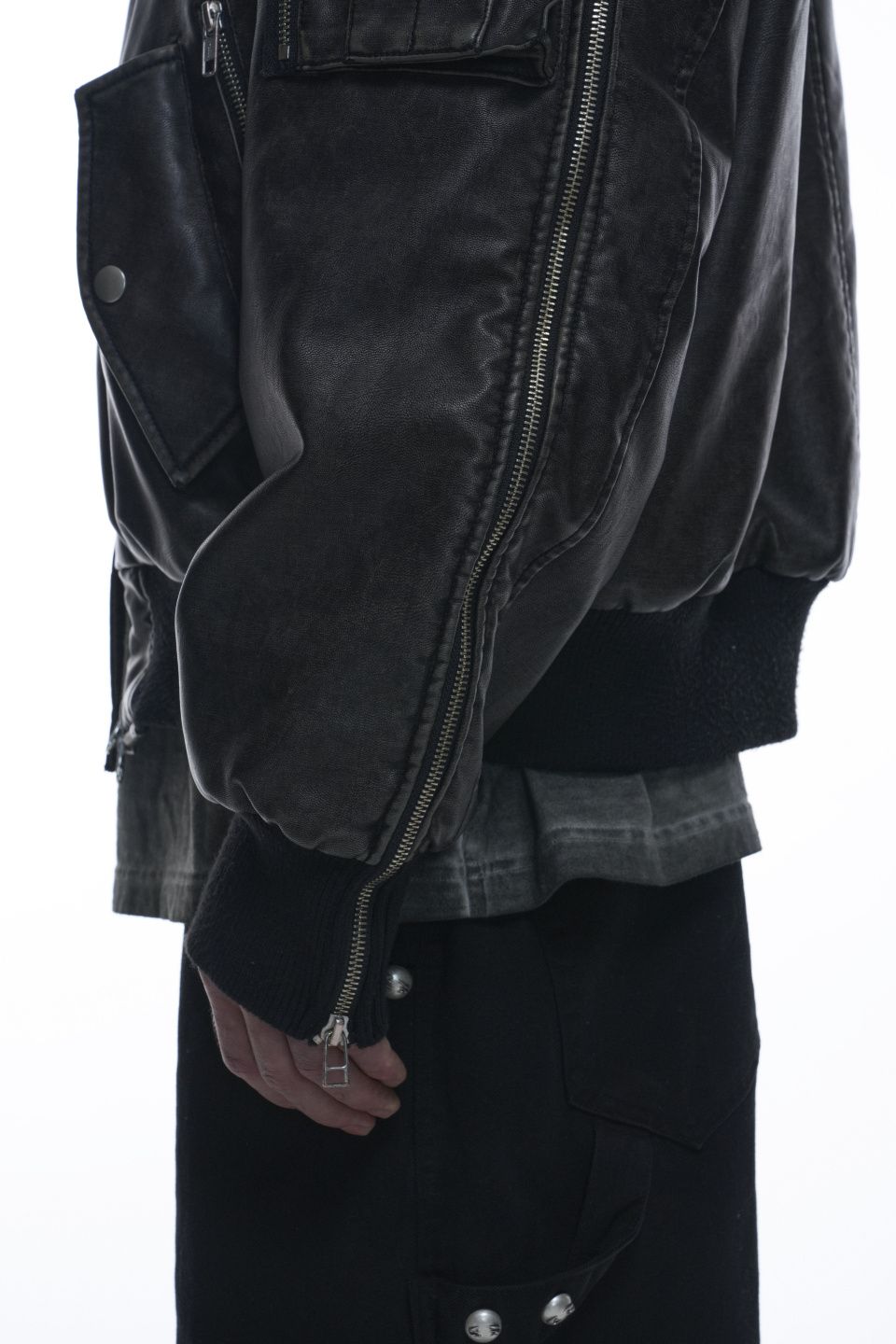 MUSINSA公式 | GRAILZ MULTI ZIPPER BOMBER LEATHER JACKET [BLACK]