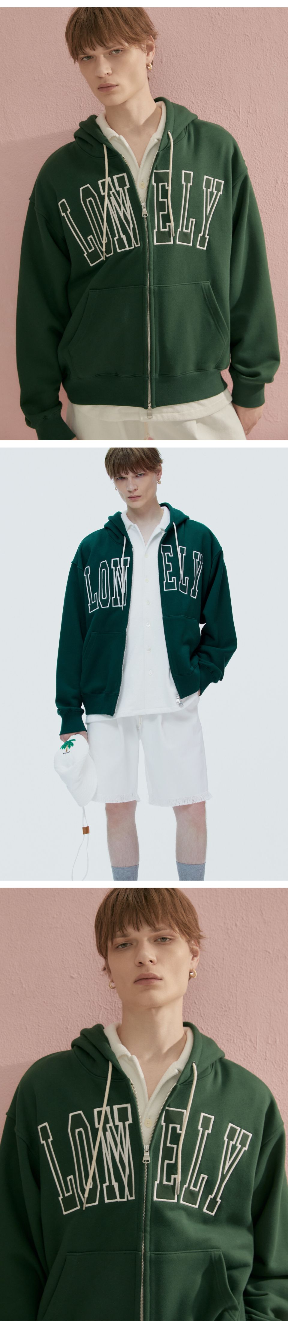 MUSINSA公式 | NOHANT LONELY/LOVELY HOODIE ZIP-UP DEEP GREEN