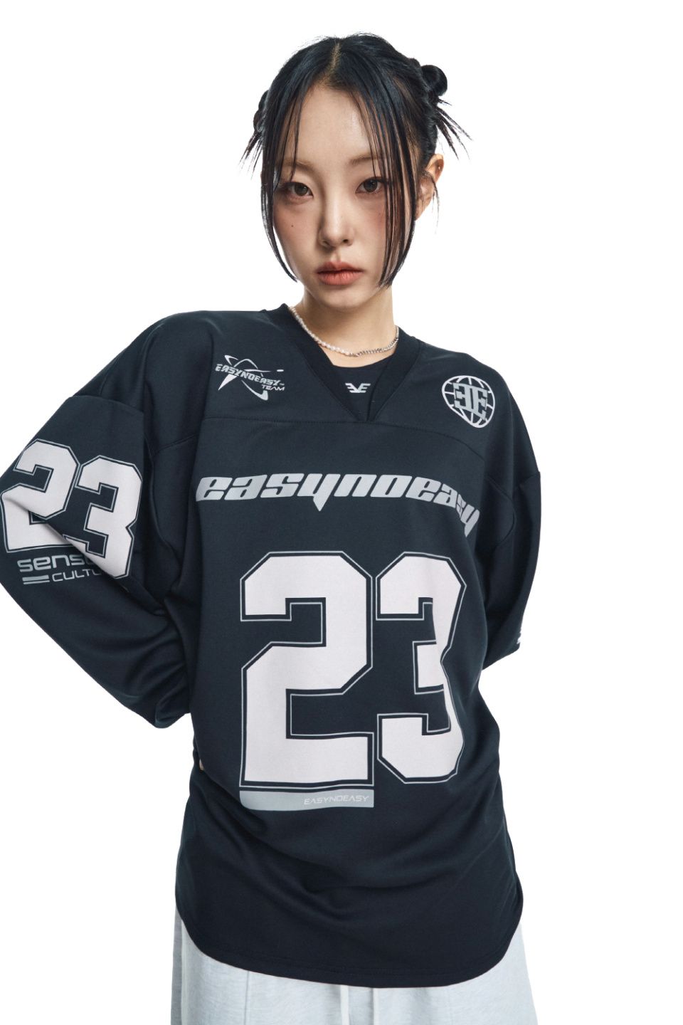 MUSINSA公式 | EASY NO EASY Long Sleeve Football Jersey - Black