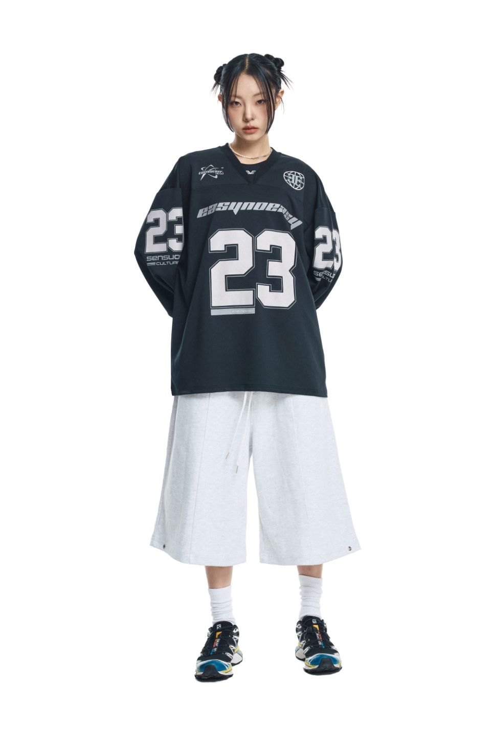 MUSINSA公式 | EASY NO EASY Long Sleeve Football Jersey - Black